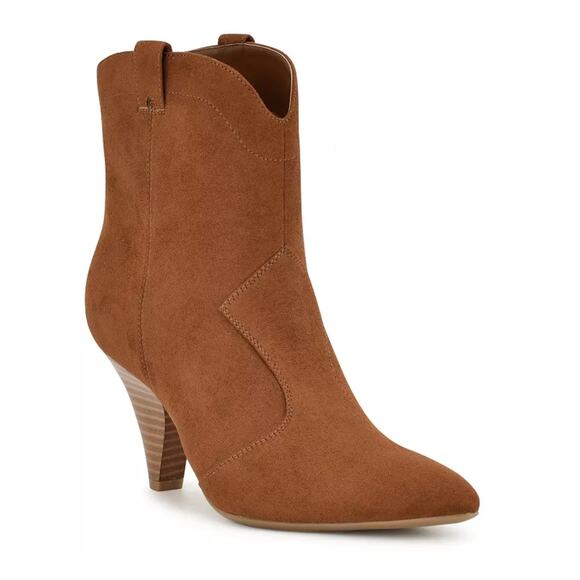 Nine West Cindra Western Boots 9 NWOT Brown Tan Ankle Booties Heel - Picture 1 of 9